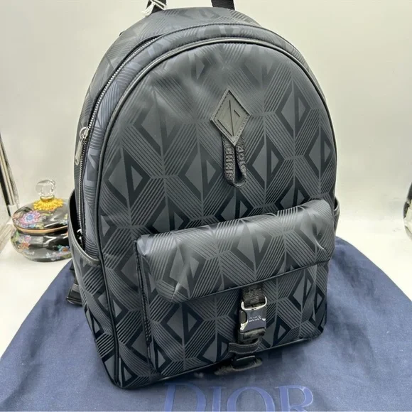 Dior diamond dark black backpack made in Italy NWT - Picture 2 of 13